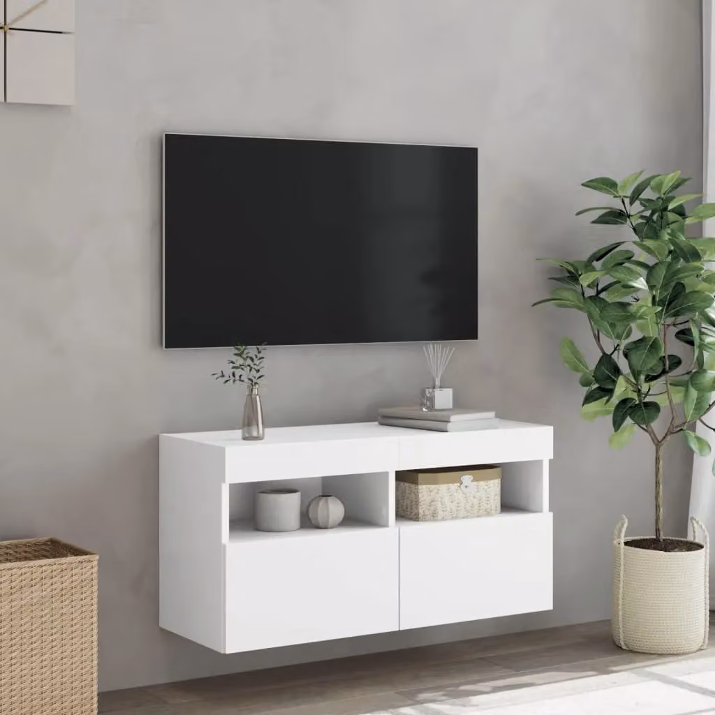 Berkfield Home Modern White Glossy TV Wall Cabinet with Integrated LED Lighting W/D/H: 80 x 40 x 40 cm – 3
