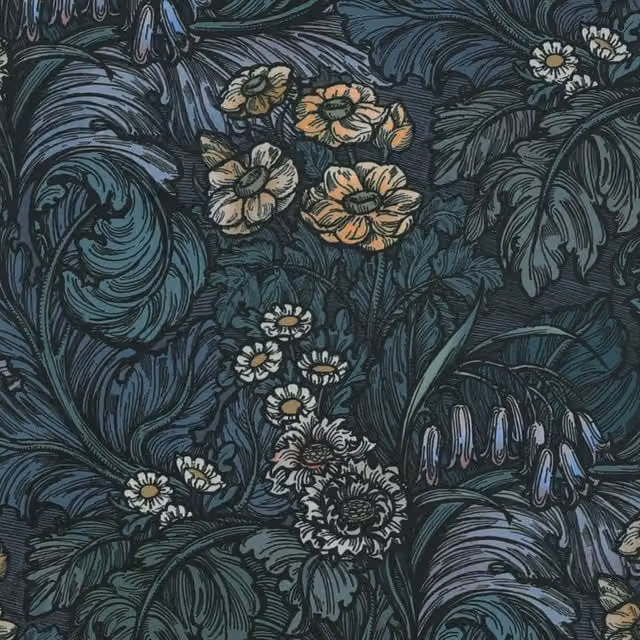HOUSE Llewelyn-Bowen Hedgerovia Printed Velvet Fabric in Verdigris Green and Blue