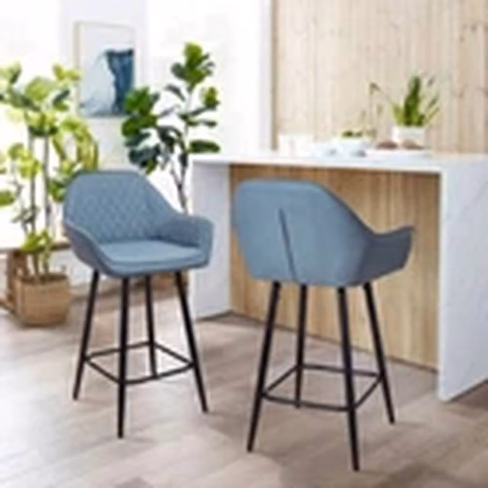 EONLION Set of 2 Modern Blue Synthetic Leather Bar Stools with Armrests – 2