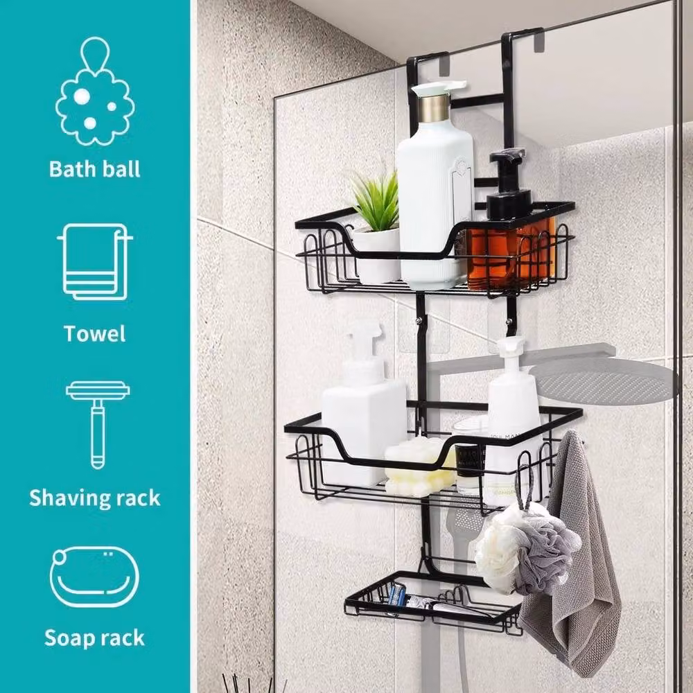 EONLION Black Metal Over Door Hanging Storage Rack Organizer with Hooks – 3