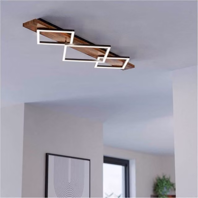 Loops Rustic LED Ceiling Light in Black and Brown Wood with Bulb Included