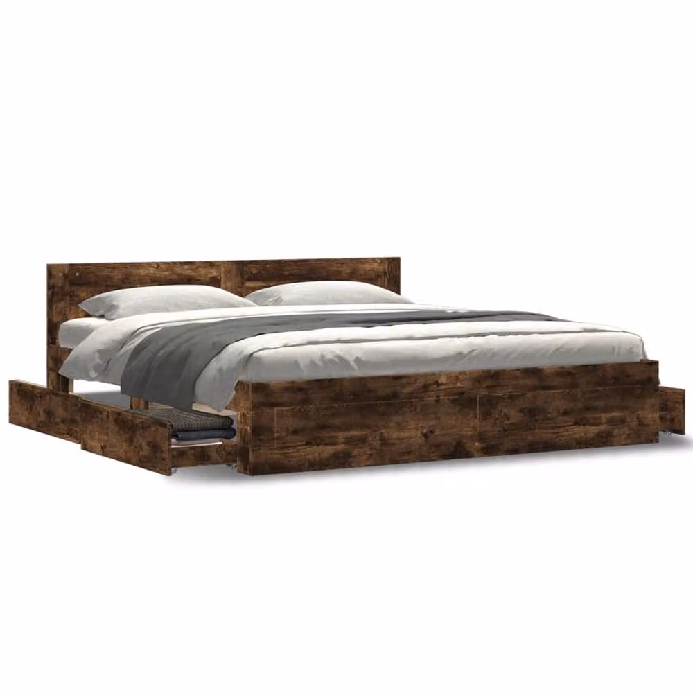 Berkfield Home Wax Brown Solid Wood Bed Frame with Headboard and Drawers, W/D/H: 120 x 190 cm – 1