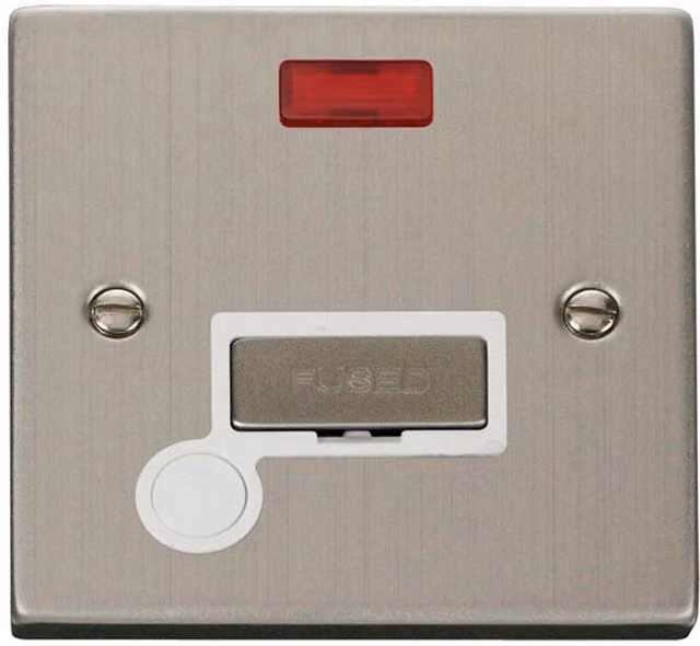 SE HOME Stainless Steel 13A Fused Ingot Connection Unit with Neon and Flex in White and Silver