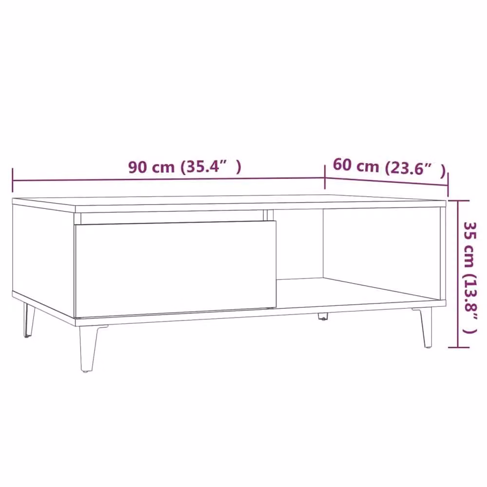 Berkfield Home Smoked Oak Coffee Table in Brown, W/D/H: 90 x 60 x 35 cm – 3