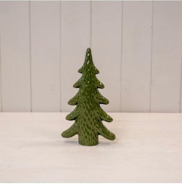 KDMD Medium Dimpled Green Ceramic Christmas Tree Ornament in Dark Green