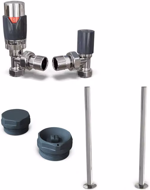 Talus Flair Anthracite Thermostatic Radiator Valve Installation Kit with Thermostat Head, Angle Brass Construction, W/D/H: 130 x 74 x 122 mm