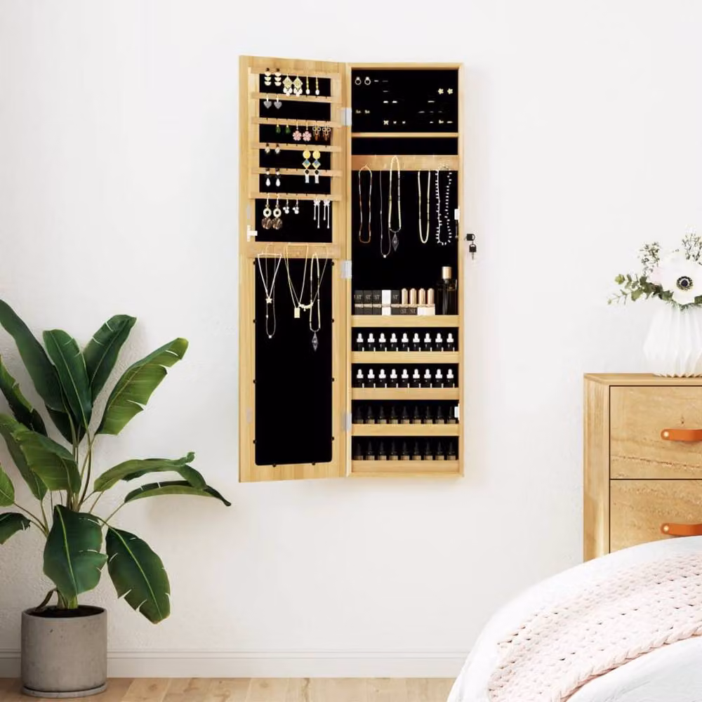 Berkfield Home Wall Mounted Mirror Jewellery Cabinet in Brown, W/D/H: 30 x 8.5 x 106 cm – 2