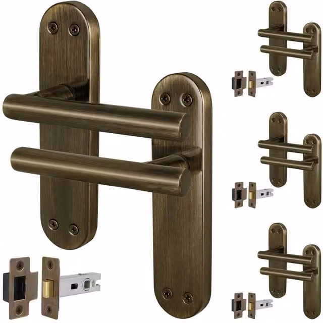 AFIT T-Bar Antique Brass Internal Handles with Latch Backplate, Bronze, 4 Pairs, W/D/H: 150 x 150 mm