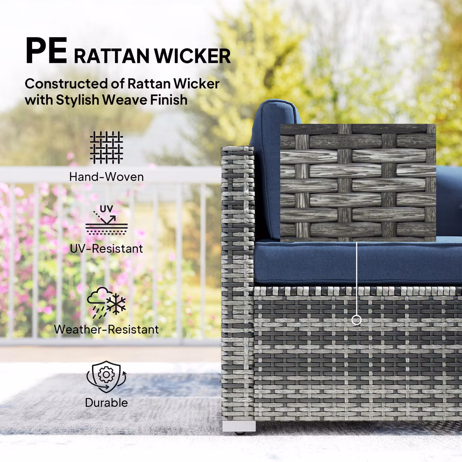 Outsunny 8 Piece PE Rattan L-Shape Corner Sofa Set with Cushions and Coffee Table, Dark Blue – 4