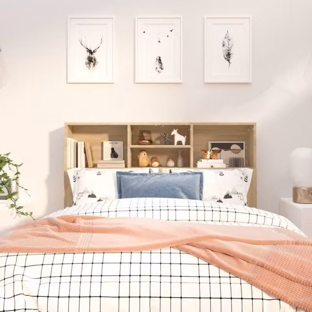 Berkfield Home Headboard Cabinet in Sonoma Oak with Integrated Shelf, W/D/H: 120 x 19 x 103.5 cm