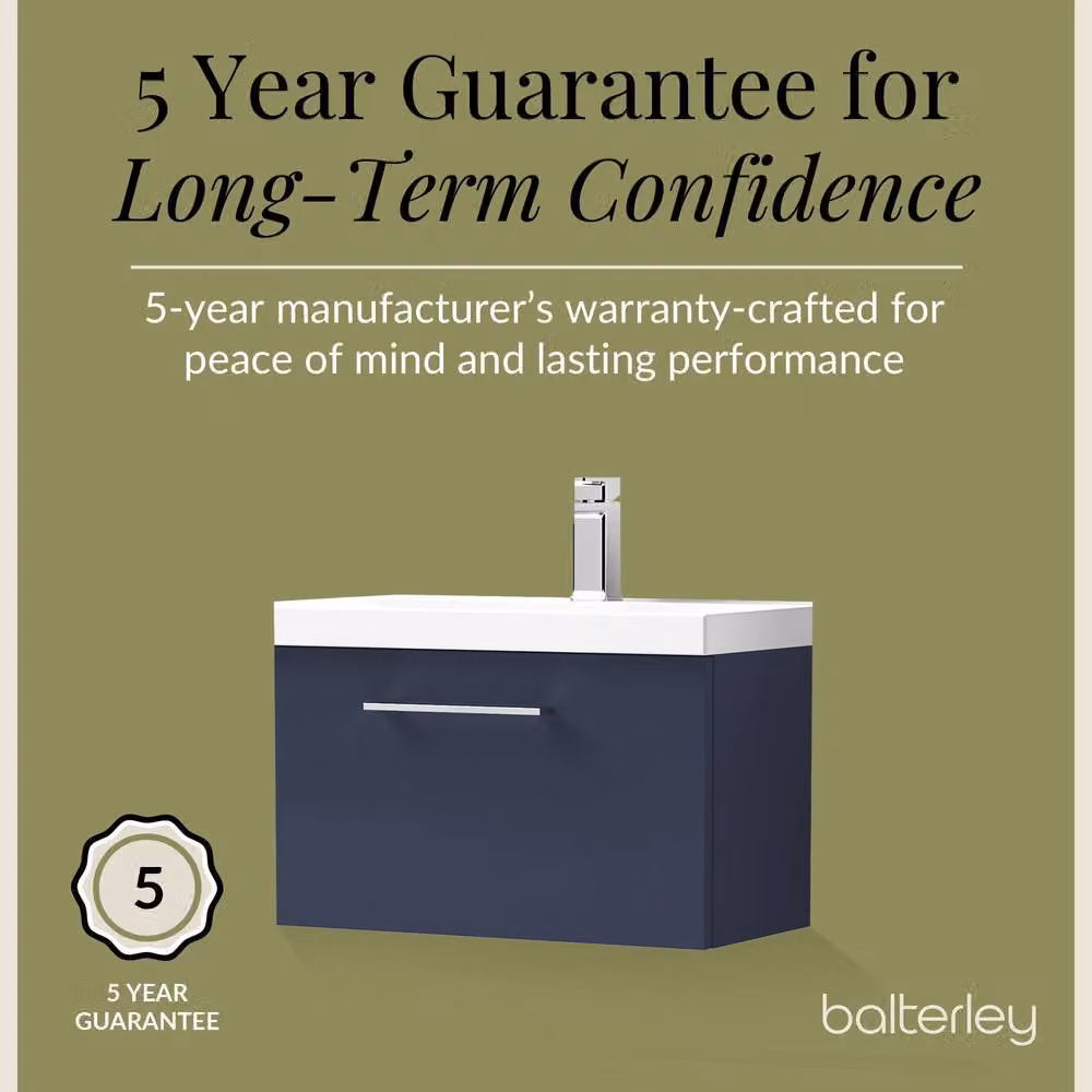 Balterley Contemporary Wall Hung Bathroom Vanity Unit with Soft-Close Drawer and Mid-Edge Ceramic Basin, Midnight Blue – 5