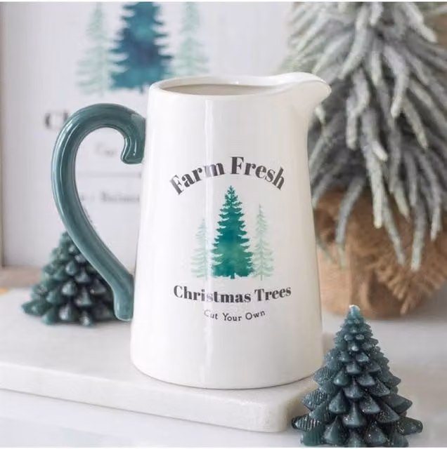 KDMD Ceramic Christmas Trees Flower Jug in White Rustic Holiday Tabletop Decor – 1