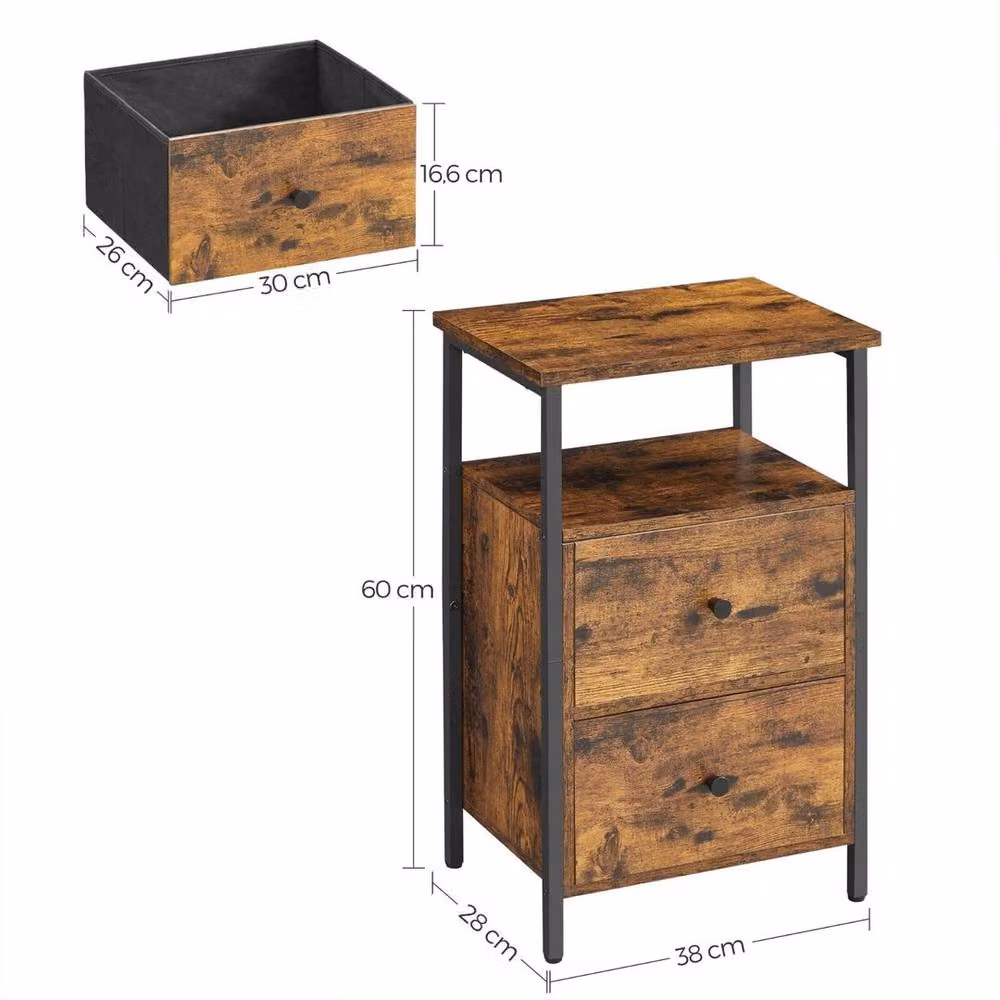 KORVIXA Brown Bedside Table and Sofa Table with 2 Drawers, W: 100 cm – 2