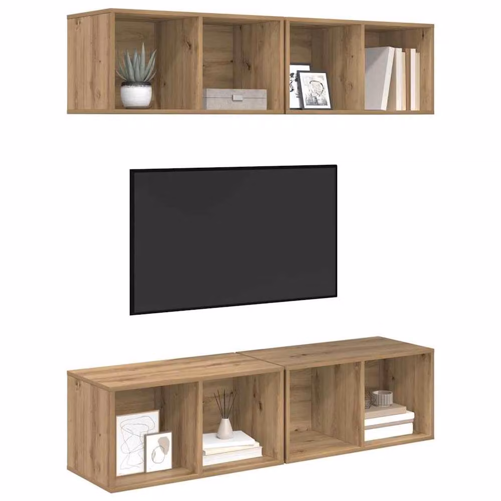 Berkfield Home Artisa Wall-Mounted TV Cabinet with Open Shelving and Storage in Brown – 2