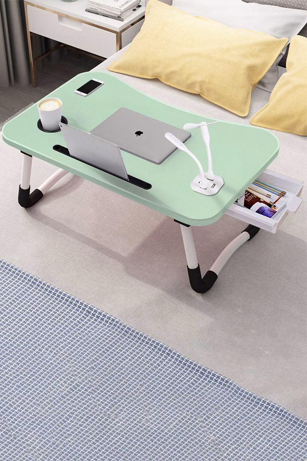 Living and Home Foldable Standing Table and Portable Laptop Bed Desk with USB Charging Port in Green – 2