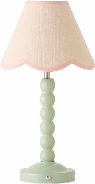 ValueLights Bobbin Scallop Trim Rechargeable Portable Table Lamp with Pink Fabric Shade in Green – 1