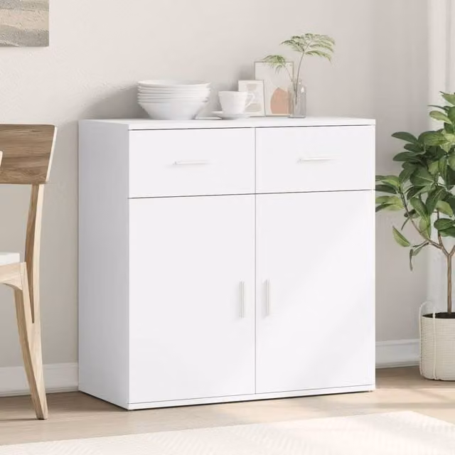Berkfield Home White Modern Sideboard in Matt Engineered Wood W/D/H: 79 x 38 x 80 cm