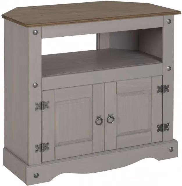 Mercers Furniture Corona Grey Wax Corner TV Unit in Solid Pine Wood