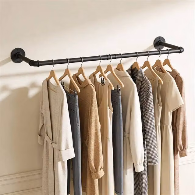 Kelvenix Industrial Pipe Bar Clothes Rack in Matt Black, Width: 80 cm