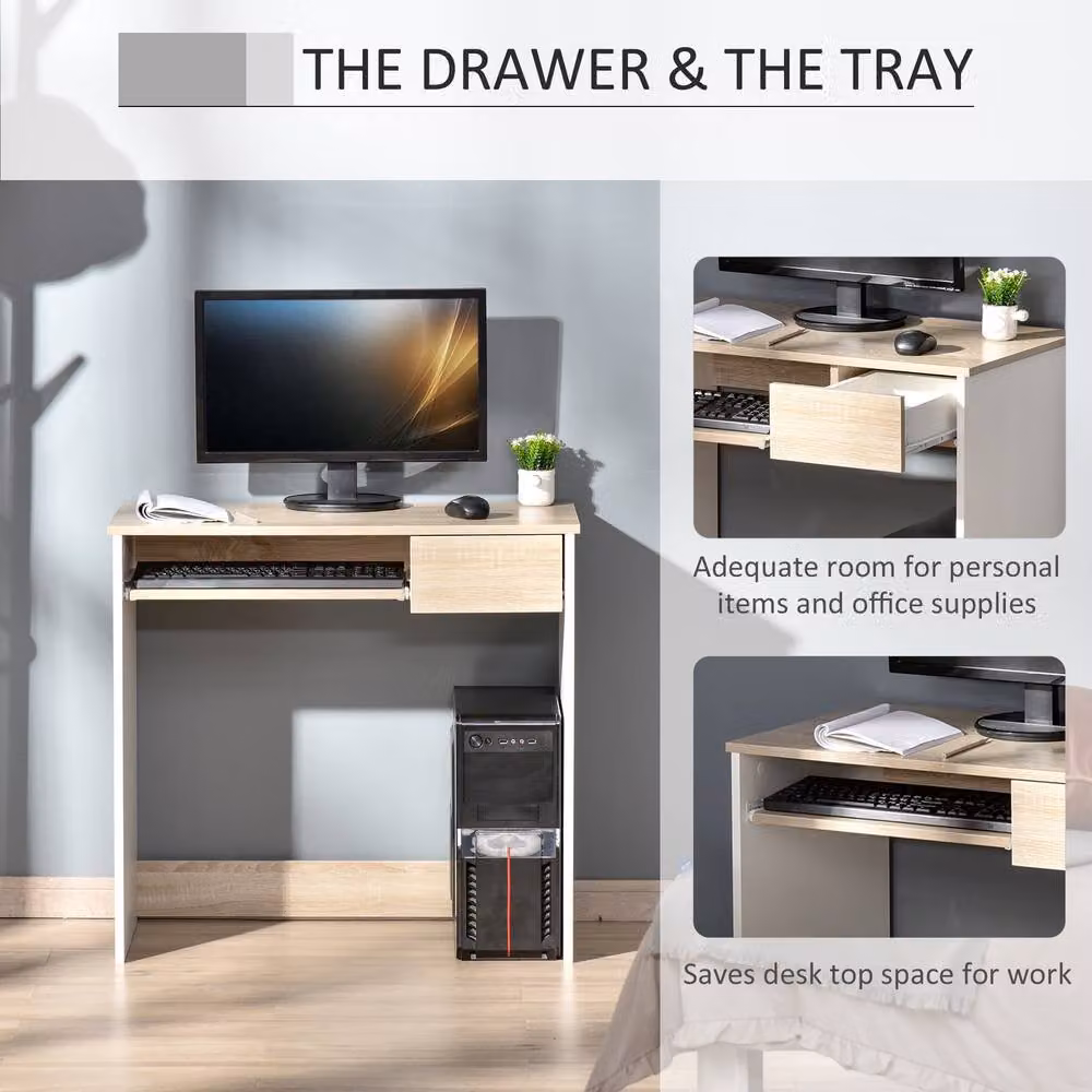 STILVORA Modern Computer Desk with Keyboard Tray and Drawer in Light Oak, W/D/H: 120 x 60 x 75 cm – 5