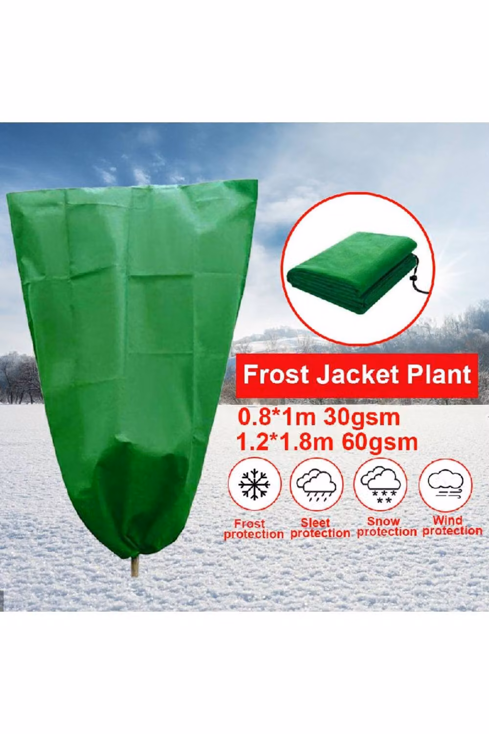 KDMD Heavy Duty Frost Protection Fleece Plant Cover, Green, W: 80 cm, H: 100 cm – 3