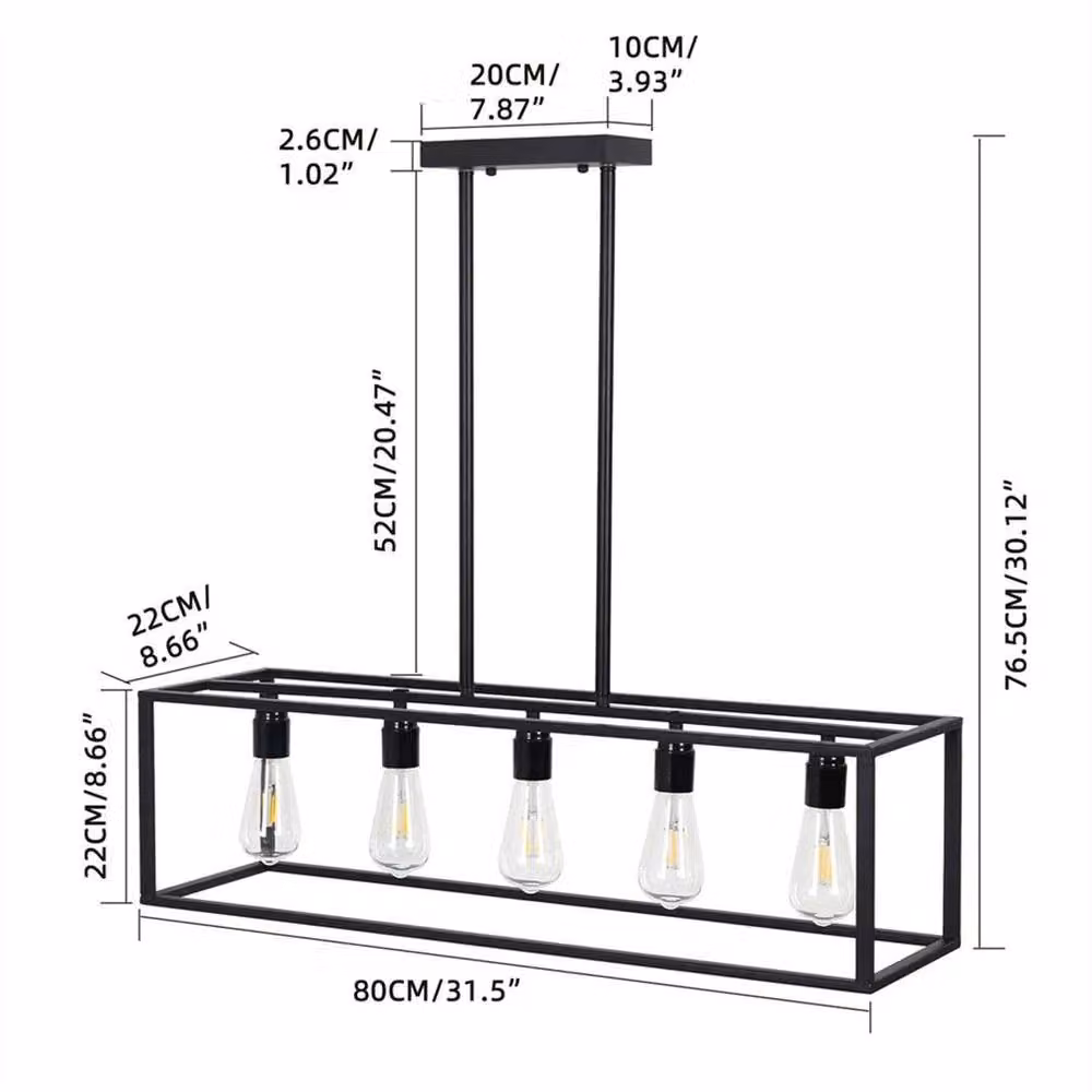 EONLION Black 5-Light Industrial Metal Linear Chandelier Suspended Lighting – 2