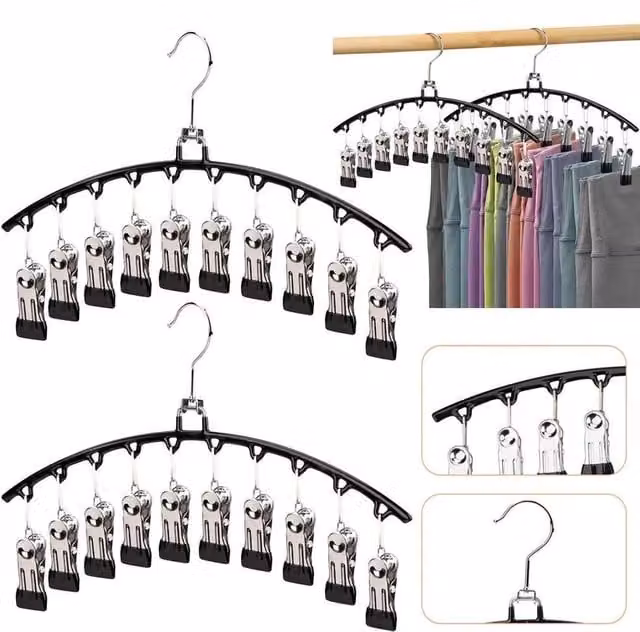 FORGEVIO 4-Piece Non-Slip Metal Clothes Hangers with 10 Clips in Black, Width: 60 cm