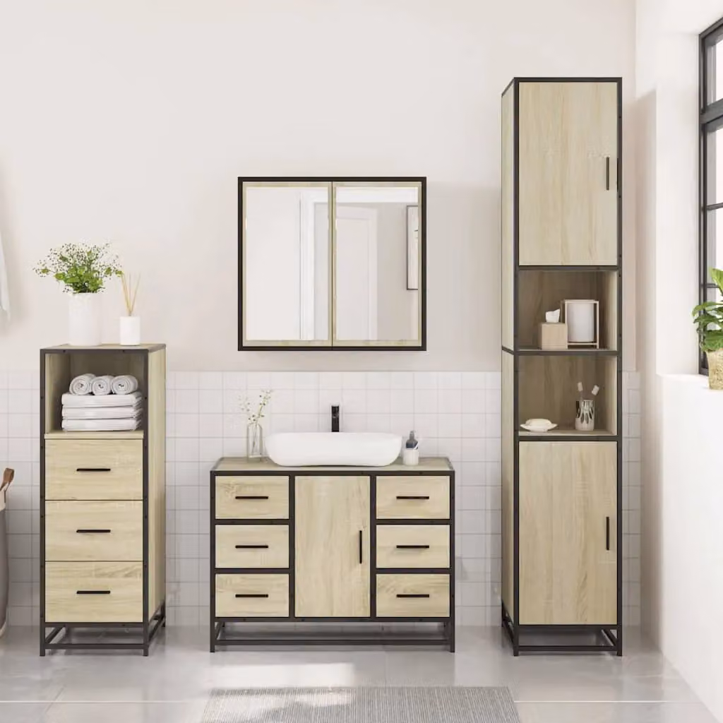 Berkfield Home 3 Piece Industrial Bathroom Furniture Set in Brown Sonoma Oak – 2