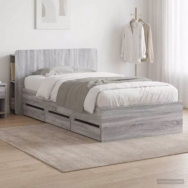 Berkfield Home Modern Bed Frame with Storage Drawers in Grey Sonoma, W/D/H: 90 x 190 cm, Engineered Wood