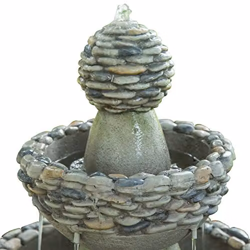 Teamson Home Grey 3-Tier Modern Cascade Water Fountain with Stone Effect Polyresin Finish – 4