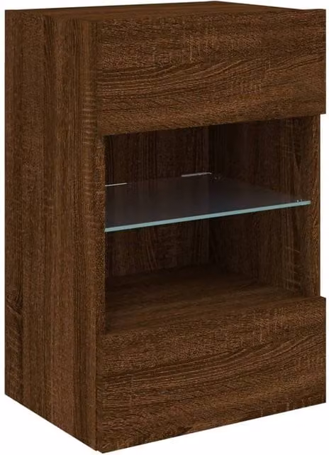 Berkfield Home TV Wall Cabinet with LED Lights in Brown Oak, W/D/H: 40 x 30 x 60.5 cm