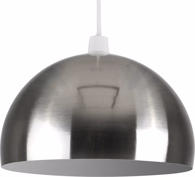 ValueLights Modern Brushed Chrome Metal Dome Ceiling Pendant Light Shade in Silver and White