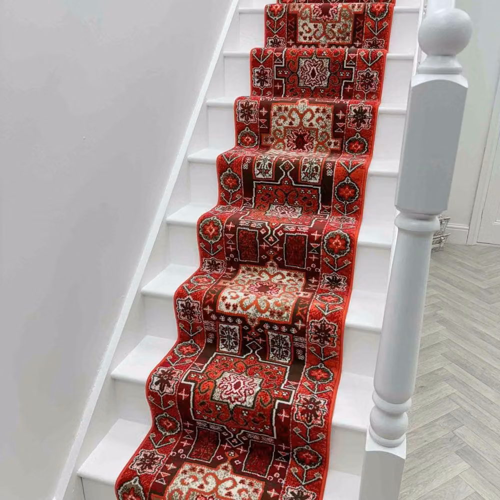 runrug Abstract Stair Runner Carpet in Red, W: 60 cm x L: 630 cm – 5