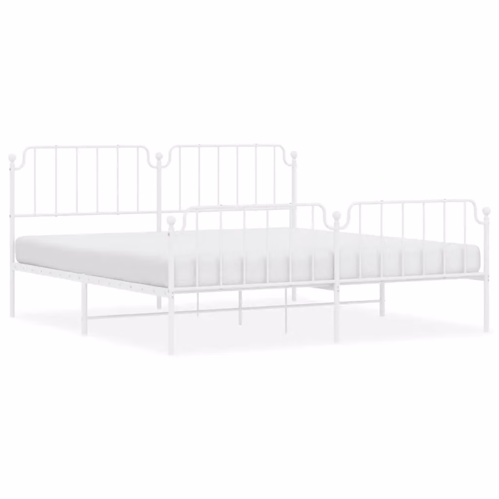 Berkfield Home Metal Bed Frame with Headboard and Footboard in White, W/D/H: 193 x 203 cm – 2