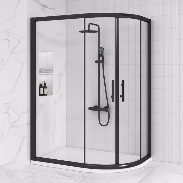 Royal Bathrooms Milan Reversible Offset Quadrant Shower Enclosure, Matt Black, W/D: 100 x 80 cm, 6mm Glass