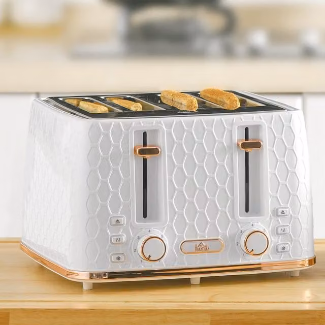 HOMCOM 4 Slice Toaster with 7 Browning Levels in White