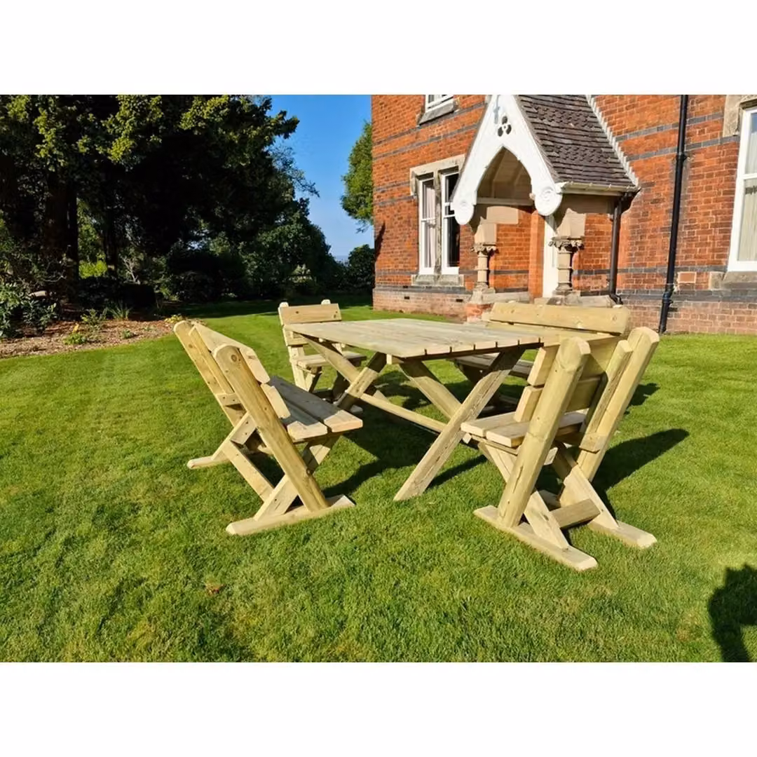 Churnet Valley Garden Furniture Ltd Ashcome 6-Seater Garden Table Set with 2 Benches and 4 Chairs in Brown – 2