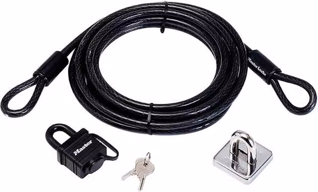 Master Lock Garden Security Kit with Black Stainless Steel Cable and Key Padlock, 4.5 m – 6