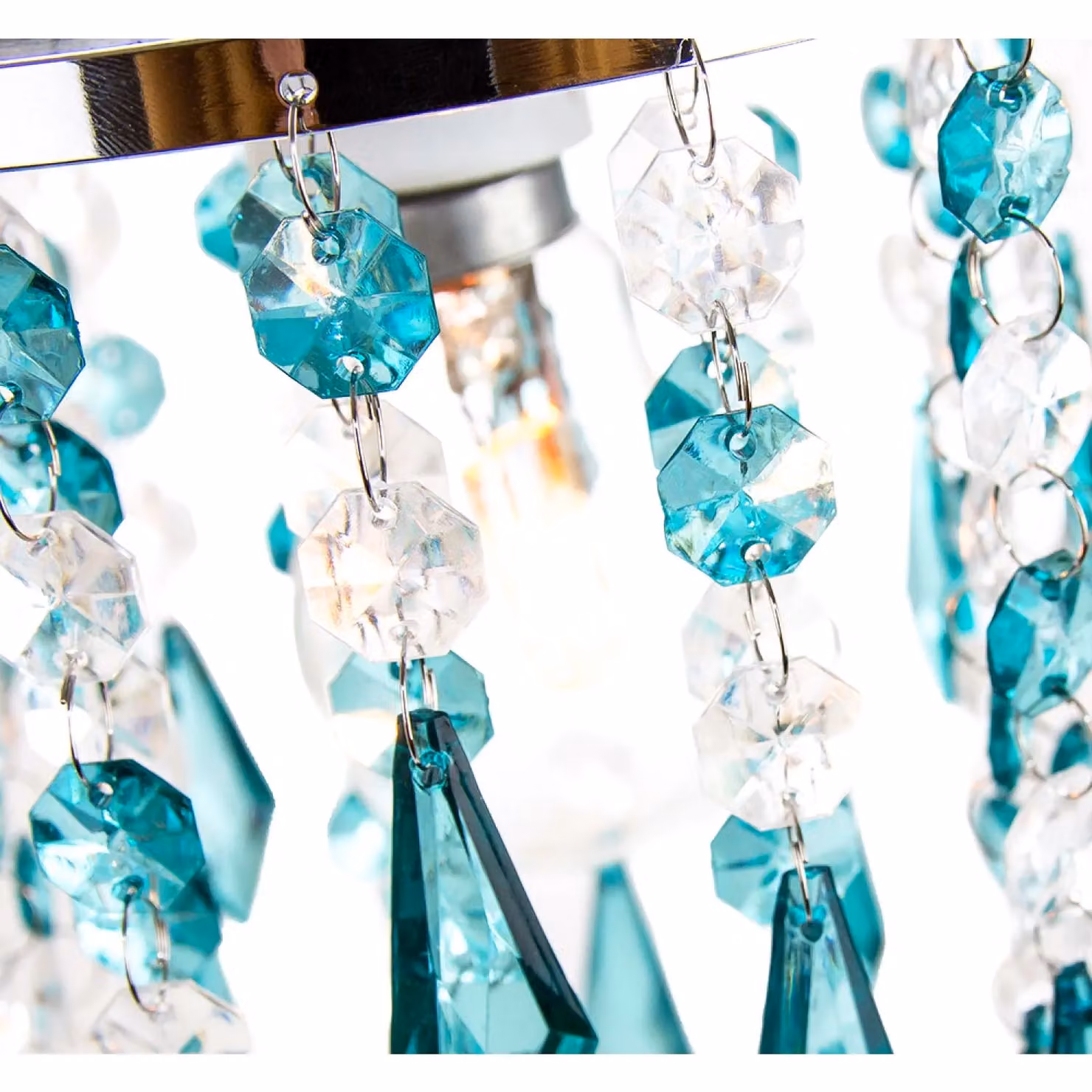 Happy Homewares Modern Waterfall Design Pendant Shade with Acrylic Droplets and Beads in Petrol Blue – 2