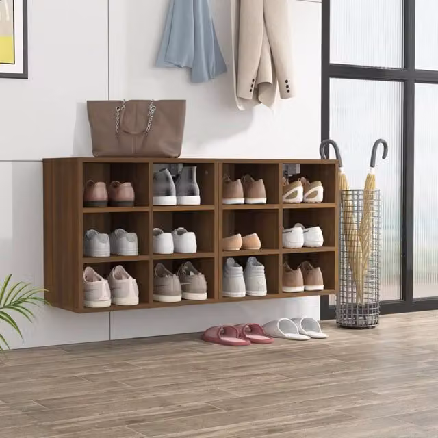 Berkfield Home Set of 2 Modern Wall Mounted Shoe Cabinets in Brown Oak, W/D/H: 52.5 x 30 x 50 cm – 1