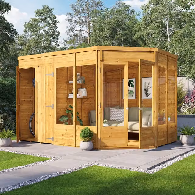 BillyOh Penton Corner Summerhouse with Side Store on the Right, Brown Wood