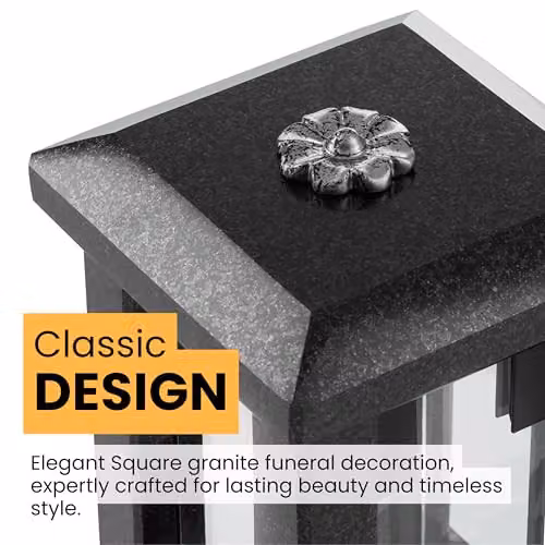 NOVECRAFTO Large Granite Candle Lantern with Flower Decor in Polished Black Stone, Height: 32 cm – 6