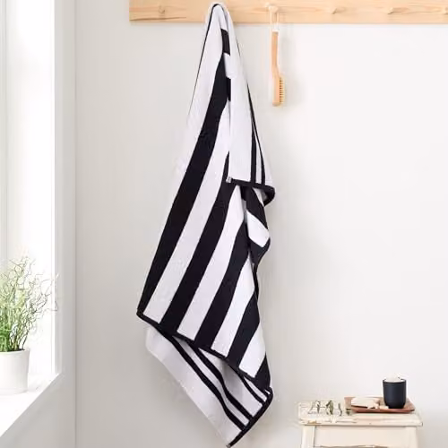 Bianca Reversible Stripe Cotton Jacquard Bath Sheet Black W/D/H: 100 x 150 cm