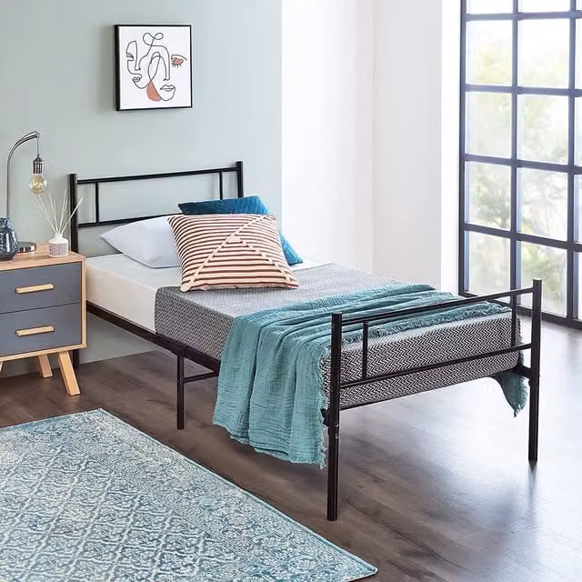 Home Treats Black Metal Single Bed Frame W/D/H: 90 x 190 cm