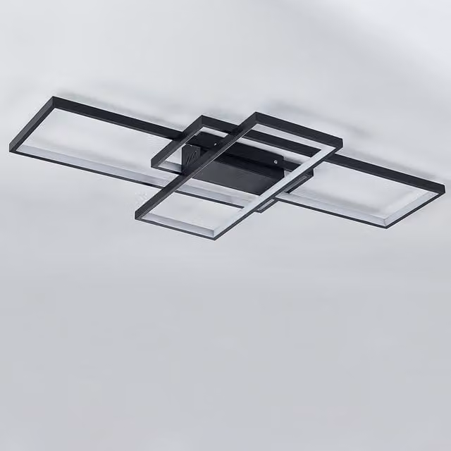 Living Star Black LED Semi Flush Ceiling Light with Stepless Dimming and Remote Control