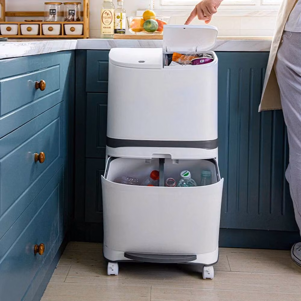PAWNORA Slim Tall Kitchen Rubbish Waste Bin, White, 48 Litre – 3