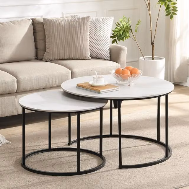 Artemis Home Modern Round Ceramic Nesting Tables, Set of 2, White and Black