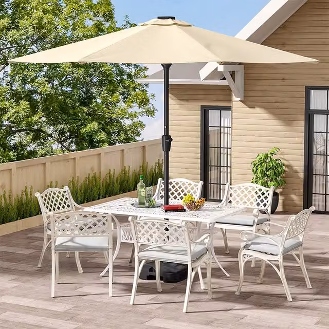 Livingandhome 6-Seater Retro Garden Patio Chair and Table Set with Cushions in Beige and White