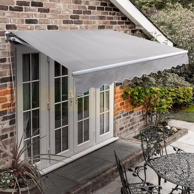 Primrose Manual Retractable Wall-Mounted Awning with Folding Arms in Silver and Grey, W/D/H: 200 x 150 x 150 cm