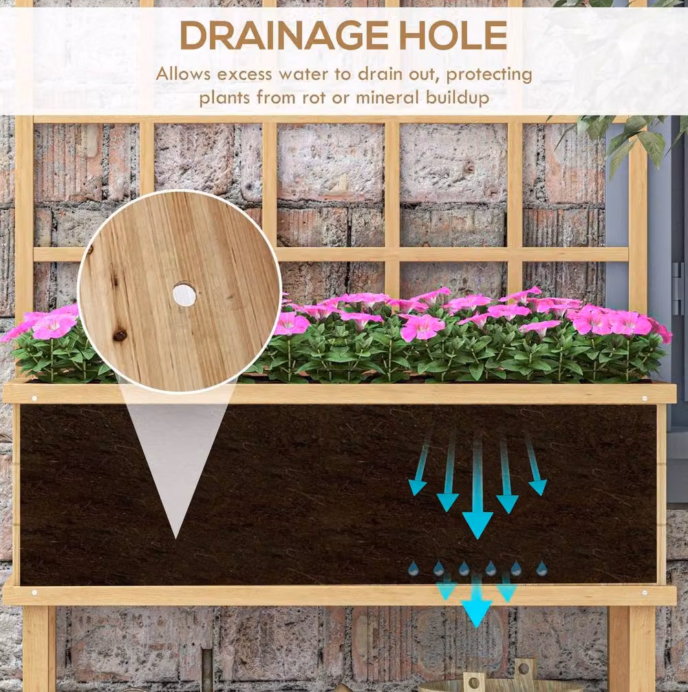 STILVORA Natural Wood Raised Garden Planter with Trellis, Brown, Width: 105 cm – 3